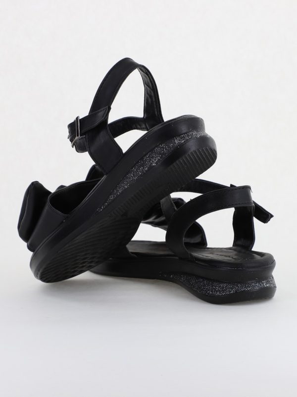 Sandale pentru femei cu fundiță din piele ecologică, culoarea negru (BS410SN2404188) 127