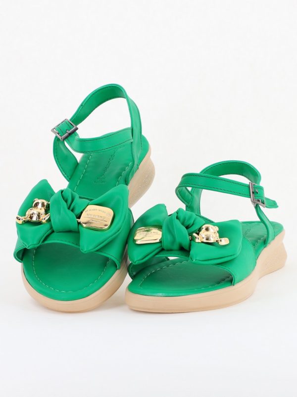 Sandale pentru femei cu fundiță din piele ecologică, culoarea verde (BS410SN2404189) 120