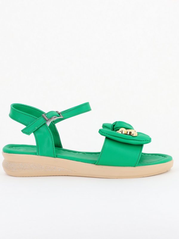 Sandale pentru femei cu fundiță din piele ecologică, culoarea verde (BS410SN2404189) 122