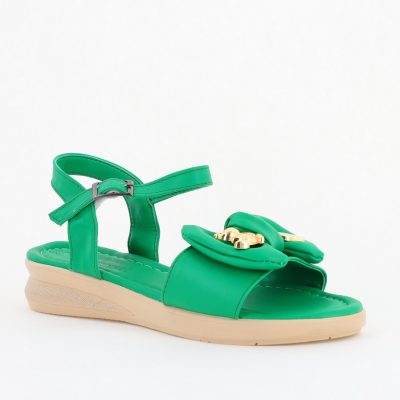 Sandale pentru femei cu fundiță din piele ecologică, culoarea verde (BS410SN2404189)