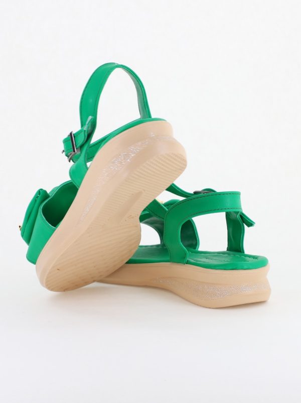Sandale pentru femei cu fundiță din piele ecologică, culoarea verde (BS410SN2404189) 127