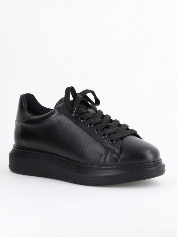 Pantofi Sport Dama Negri - Sneakers damă din piele naturală, Negru Box Leofex BS074LE24040011