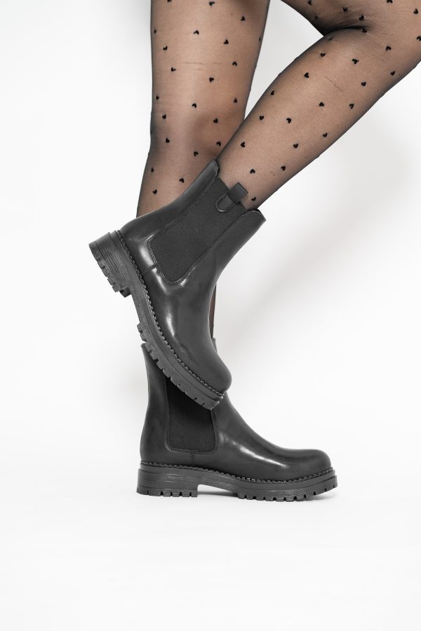 Ghete damă din piele ecologică întoarsă cu elastic- culoare Negru BS8012BT2409830 123