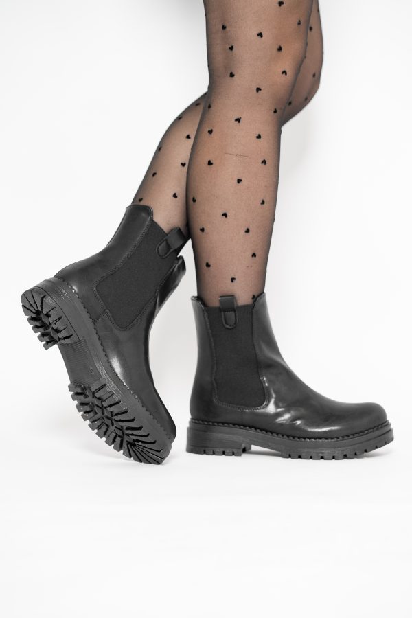 Ghete damă din piele ecologică întoarsă cu elastic- culoare Negru BS8012BT2409830 119