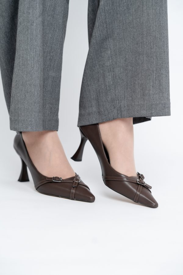 Pantofi Damă Stiletto Cafeniu Mat din Piele Ecologică BS0200AY2411180 121
