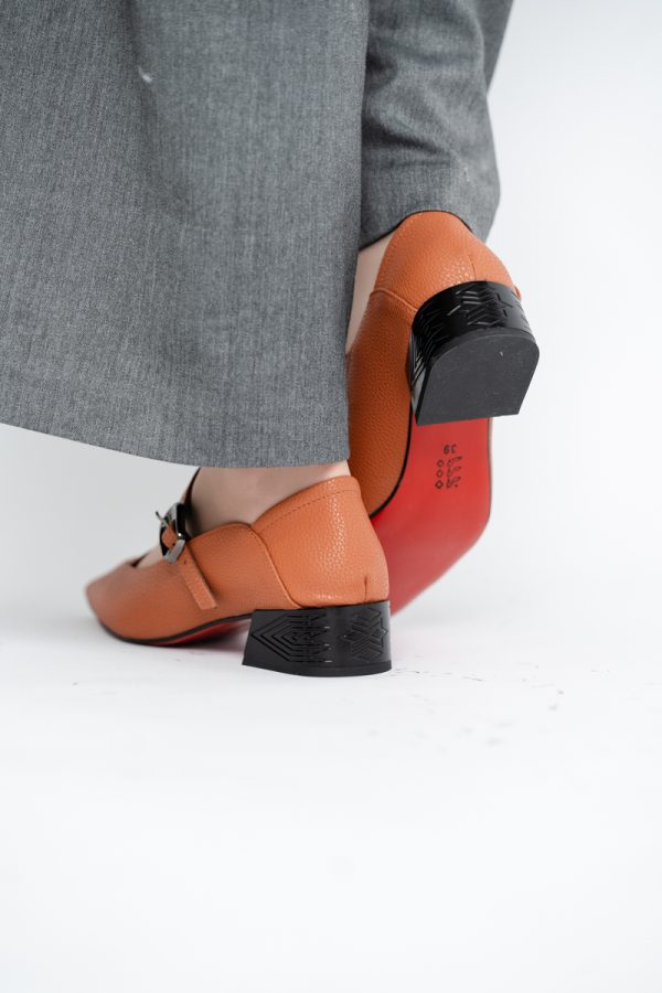 Pantofi Casual Damă cu Toc Jos din Piele Ecologică culoare Maro BS504D2410010 123