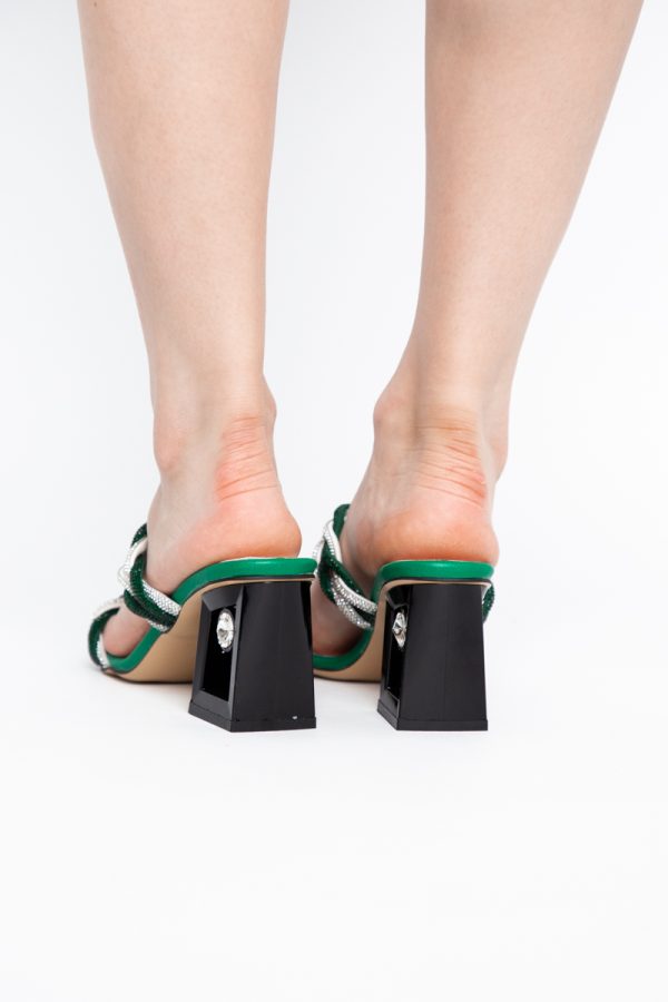 Saboți eleganti cu toc damă din piele ecologica cu pietricele culoare Verde BS520TR2405310 123