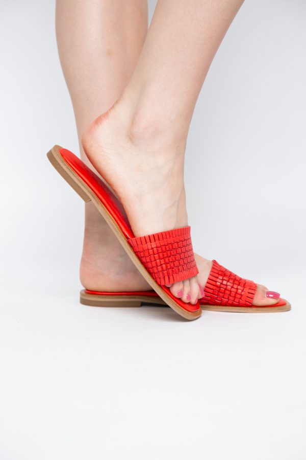 Papuci Damă Fără Toc din Piele Naturală culoare Roșu Nicoletta (BS21TR2405530) 123