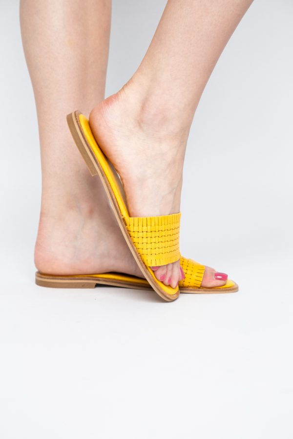 Papuci Damă Fără Toc din Piele Naturală culoare Galben Nicoletta (BS21TR2405529) 123