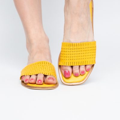 Papuci Damă Fără Toc din Piele Naturală culoare Galben Nicoletta (BS21TR2405529)
