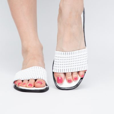 Papuci Damă Fără Toc din Piele Naturală culoare Alb Nicoletta (BS21TR2405527)