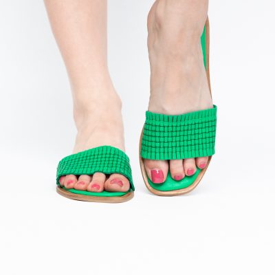 Papuci Damă Fără Toc din Piele Naturală culoare Verde Nicoletta (BS21TR2405531)
