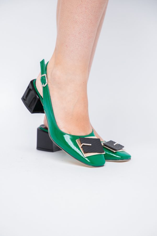 Pantofi cu Toc Eleganti Decupați cu Pietricele din Piele Ecologica culoare Verde Lucios - BS1311AY2405269 121