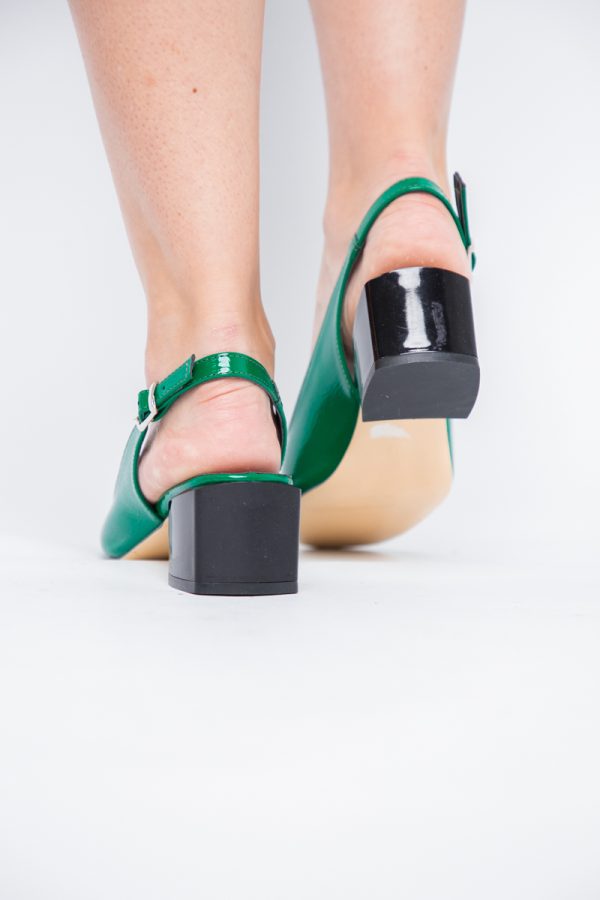 Pantofi cu Toc Eleganti Decupați cu Pietricele din Piele Ecologica culoare Verde Lucios - BS1311AY2405269 123