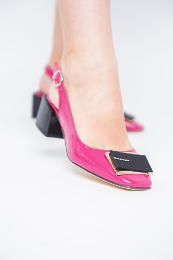 Pantofi cu Toc Eleganti Decupați cu Pietricele din Piele Ecologica culoare Fuchsia Lucios - BS1311AY2405271 119