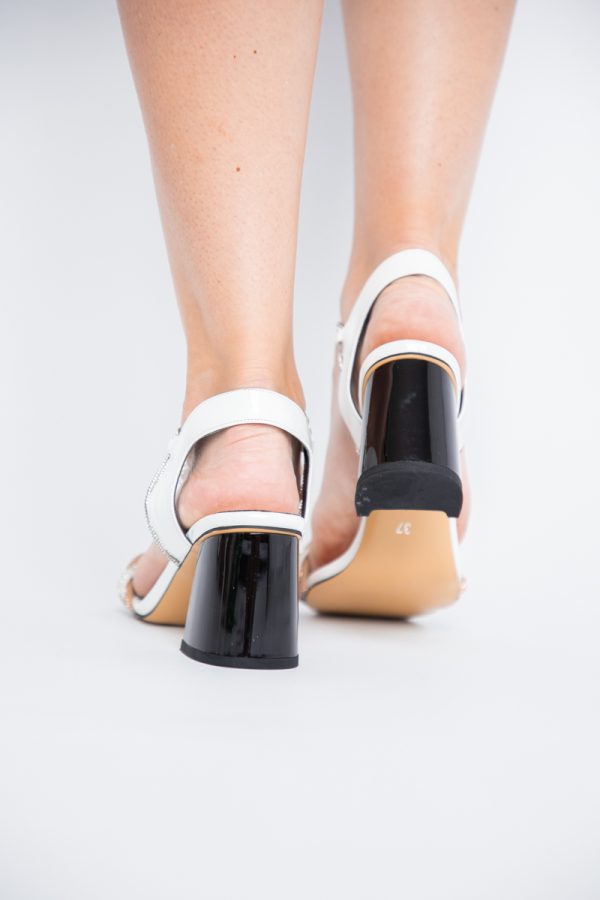 Sandale damă cu toc Alb din piele ecologică accesorizati cu strasuri 123