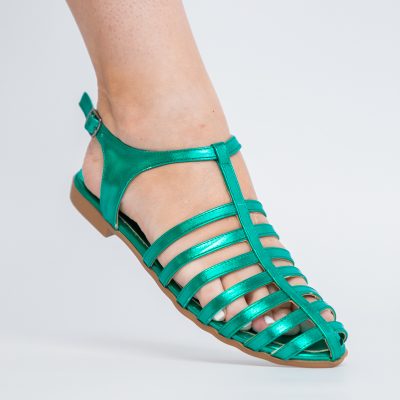 Sandale fără Toc din Piele Ecologică Verde metalic (BS01SN2405350)