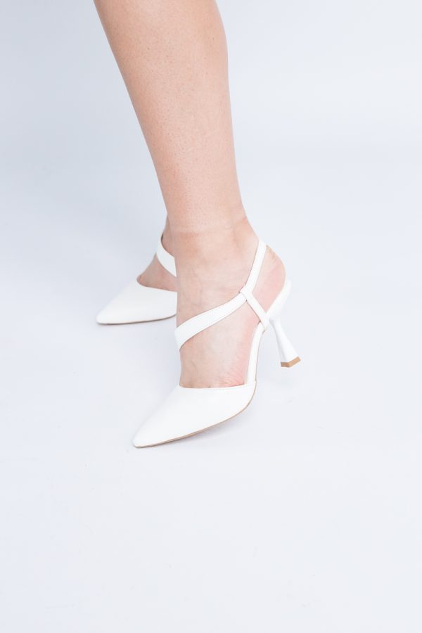Pantofi Damă cu Toc Subțire din Piele Ecologică cu elastic Alb BS610AY2405343 119