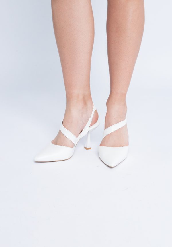 Pantofi Damă cu Toc Subțire din Piele Ecologică cu elastic Alb BS610AY2405343 121