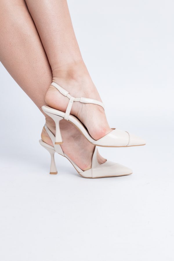 Pantofi Damă cu Toc Subțire din Piele Ecologică cu elastic Bej BS805AY2405347 120