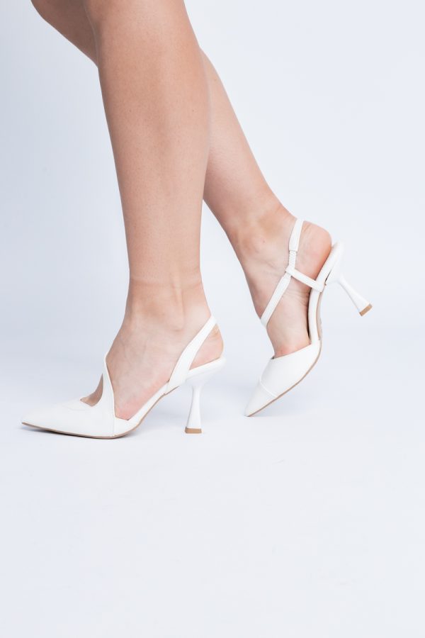 Pantofi Damă cu Toc Subțire din Piele Ecologică cu elastic Alb BS805AY2405348 119