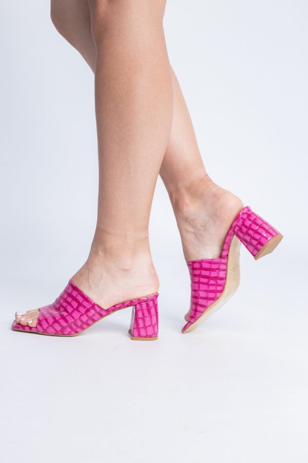 Saboți cu toc damă din piele ecologica texturată nuanță roz fuchsia (BS260TR2405337) 119