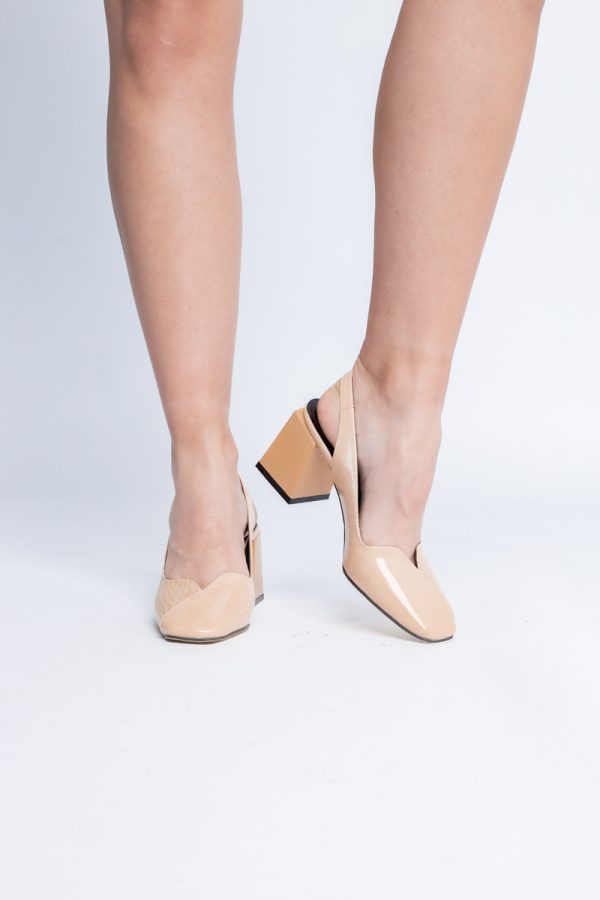 Pantofi cu Toc Eleganti Decupați din Piele Ecologica culoare Bej - BS1231AY2405276 121