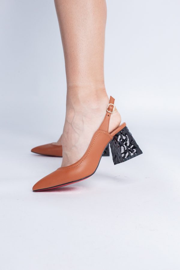 Pantofi cu Toc Eleganti Decupați din Piele Ecologica culoare Maro - BS774AY2404260 121