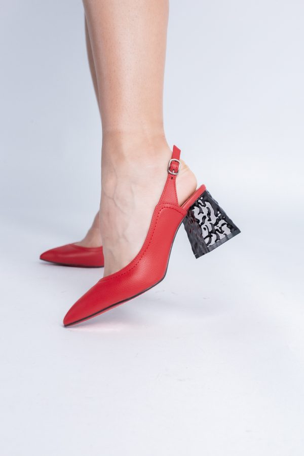Pantofi cu Toc Eleganti Decupați din Piele Ecologica culoare Rosu - BS774AY2404258 121