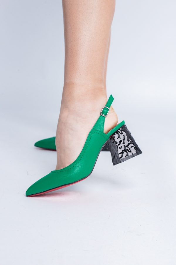 Pantofi cu Toc Eleganti Decupați din Piele Ecologica culoare Verde - BS774AY2404261 121
