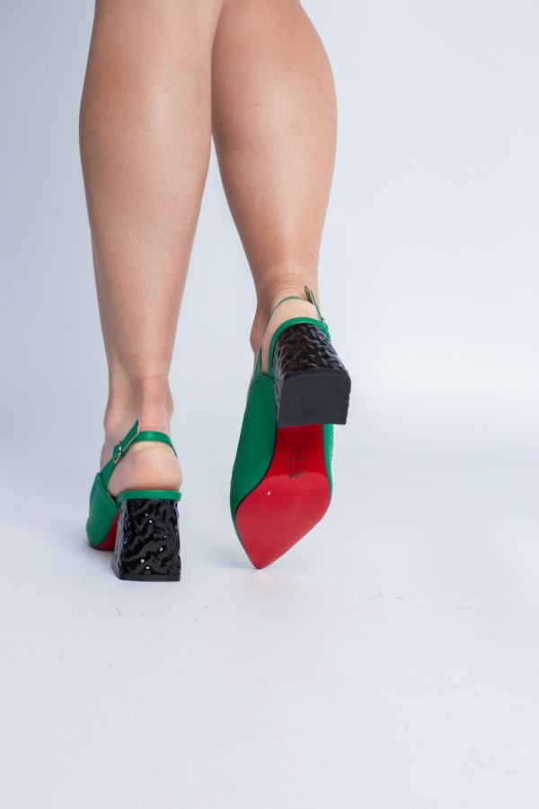 Pantofi cu Toc Eleganti Decupați din Piele Ecologica culoare Verde - BS774AY2404261 123