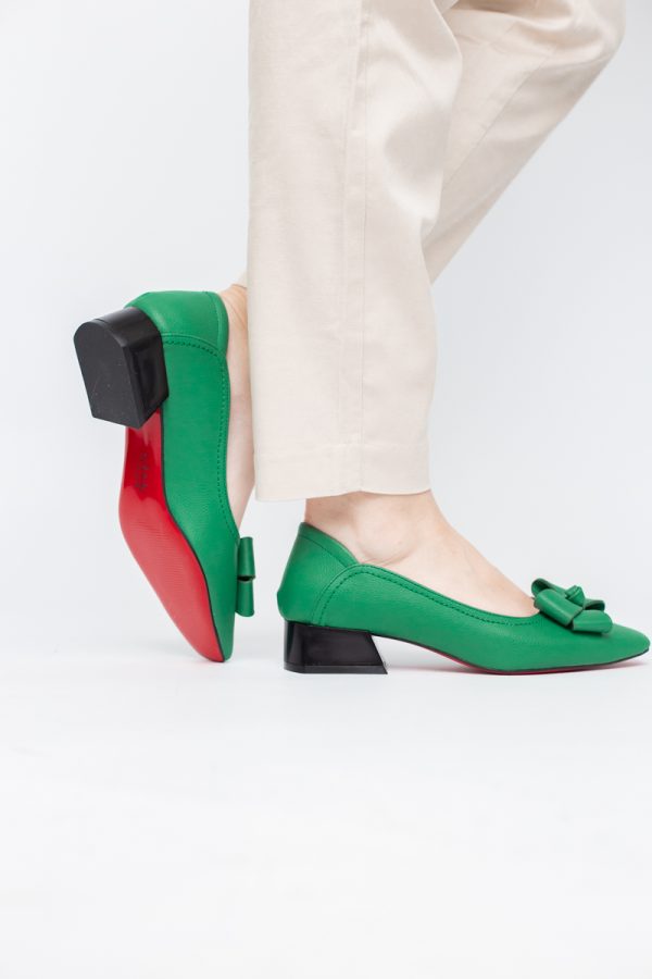 Pantofi Damă cu Toc Jos din Piele Ecologică cu fundiță Verde (BS502D2405408) 119
