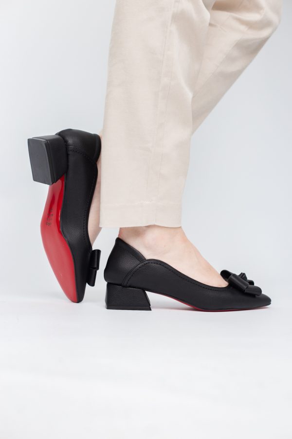 Pantofi Damă cu Toc Jos din Piele Ecologică cu fundiță Negru (BS502D2405297) 120