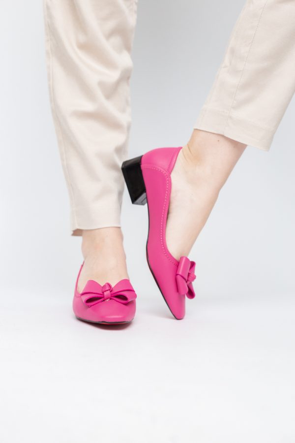Pantofi Damă cu Toc Jos din Piele Ecologică cu fundiță Fuchsia (BS502D2405407) 121