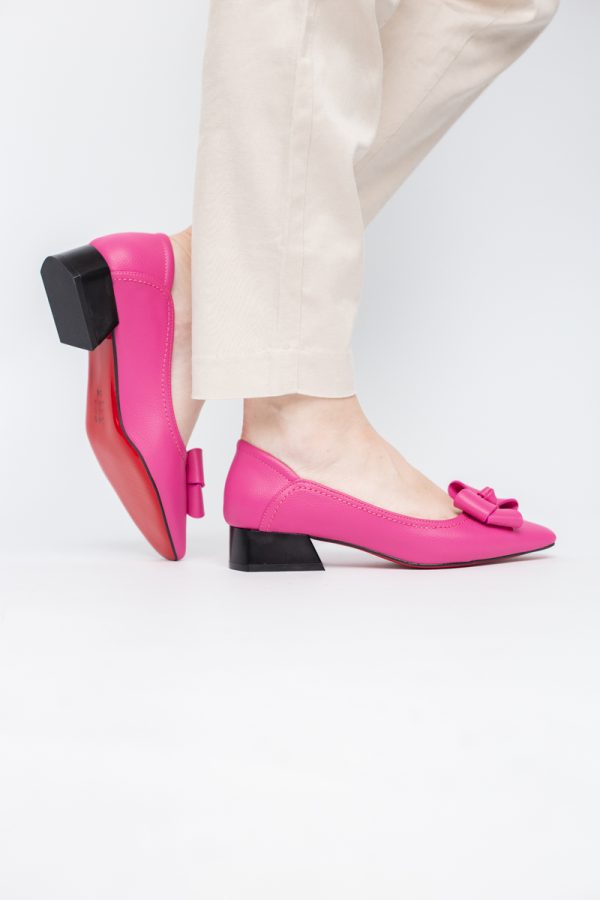 Pantofi Damă cu Toc Jos din Piele Ecologică cu fundiță Fuchsia (BS502D2405407) 119