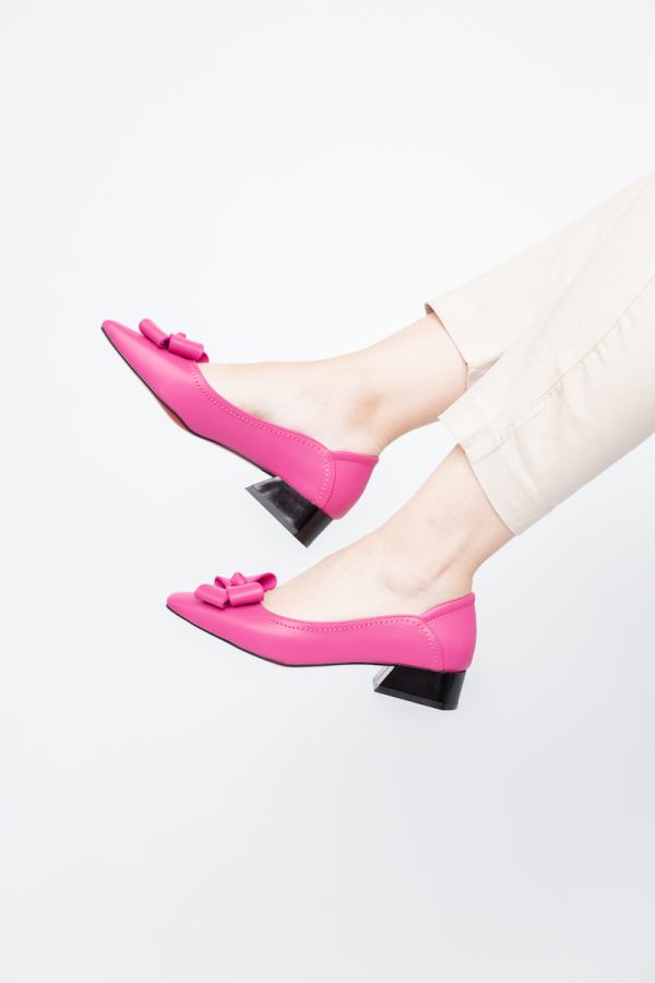 Pantofi Damă cu Toc Jos din Piele Ecologică cu fundiță Fuchsia (BS502D2405407) 123