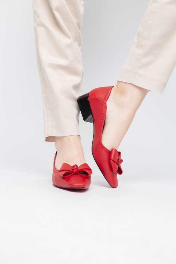 Pantofi Damă cu Toc Jos din Piele Ecologică cu fundiță Roșu (BS502D2405406) 121