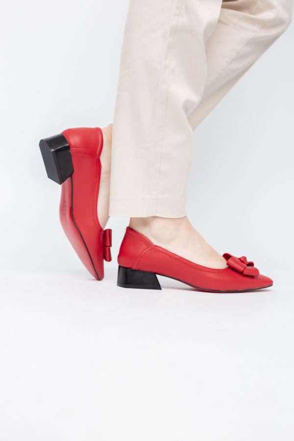Pantofi Damă cu Toc Jos din Piele Ecologică cu fundiță Roșu (BS502D2405406) 119