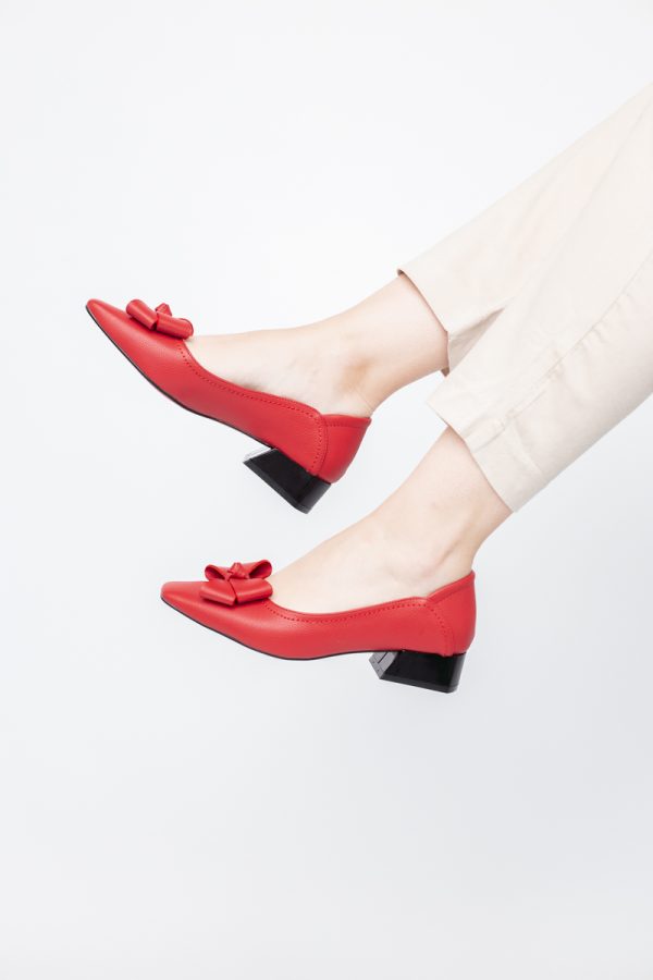 Pantofi Damă cu Toc Jos din Piele Ecologică cu fundiță Roșu (BS502D2405406) 123