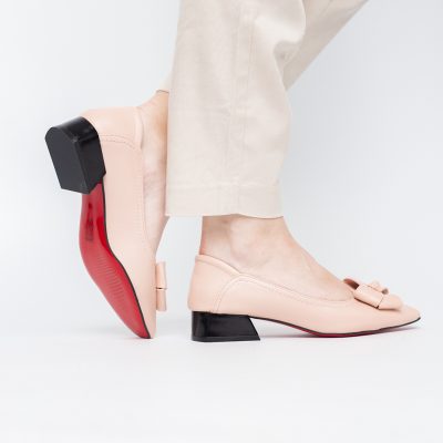 Pantofi Damă cu Toc Jos din Piele Ecologică cu fundiță Roz (BS502D2405296)
