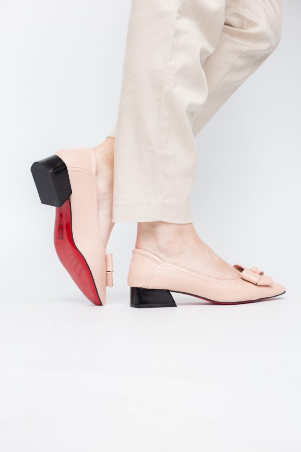 Pantofi Damă cu Toc Jos din Piele Ecologică cu fundiță Roz (BS502D2405296) 119