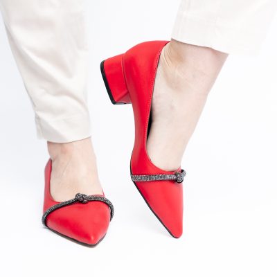 Pantofi Damă cu Toc Jos din Piele Ecologică culoare Roșu (BS021AY2405461)