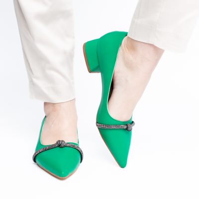 Pantofi Damă cu Toc Jos din Piele Ecologică culoare Verde (BS021AY2405462)