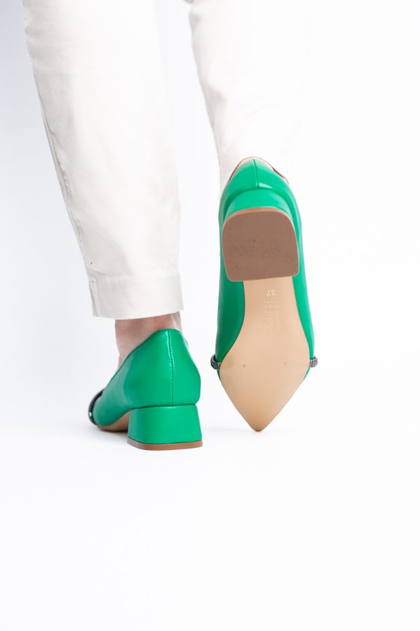 Pantofi Damă cu Toc Jos din Piele Ecologică culoare Verde (BS021AY2405462) 123