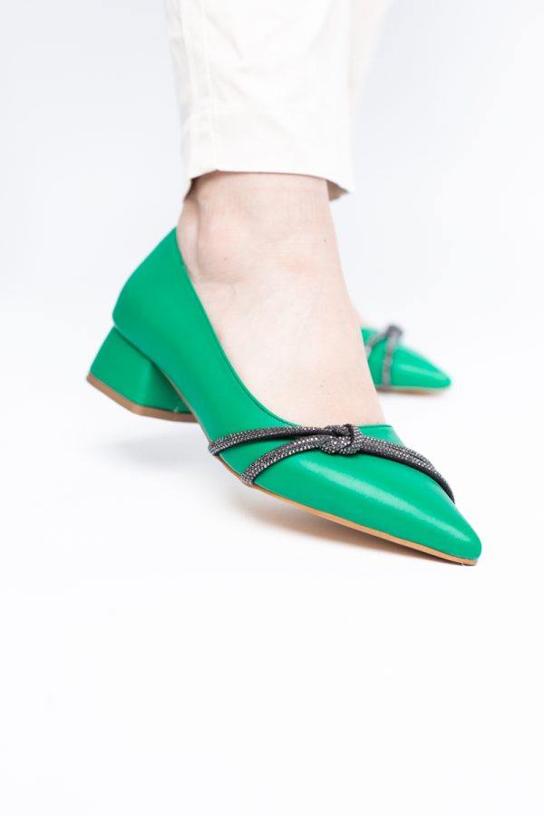 Pantofi Damă cu Toc Jos din Piele Ecologică cu pietricele culoare Verde (BS023AY2405458) 119