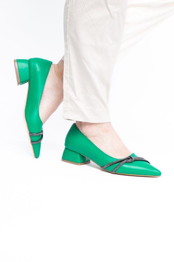 Pantofi Damă cu Toc Jos din Piele Ecologică cu pietricele culoare Verde (BS023AY2405458) 121