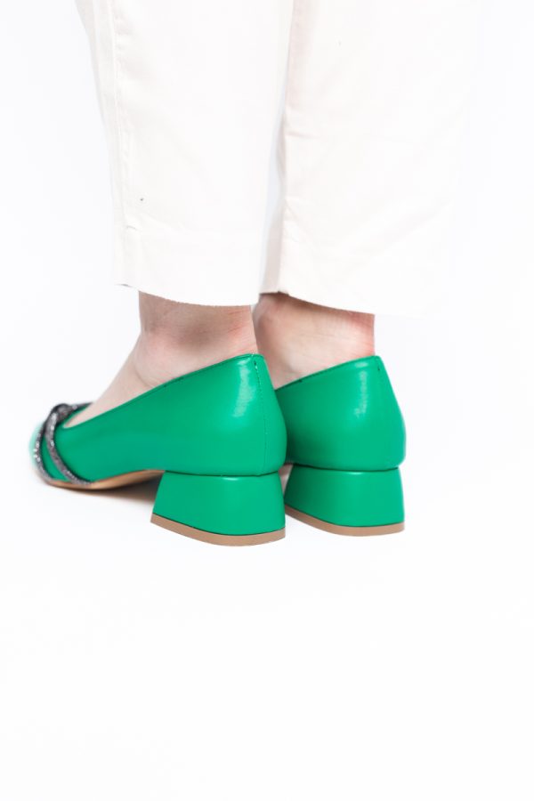 Pantofi Damă cu Toc Jos din Piele Ecologică cu pietricele culoare Verde (BS023AY2405458) 123