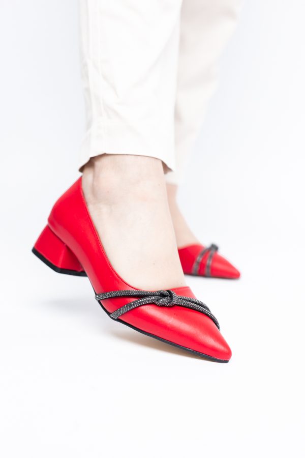 Pantofi Damă cu Toc Jos din Piele Ecologică cu pietricele culoare Roșu (BS023AY2405457) 119