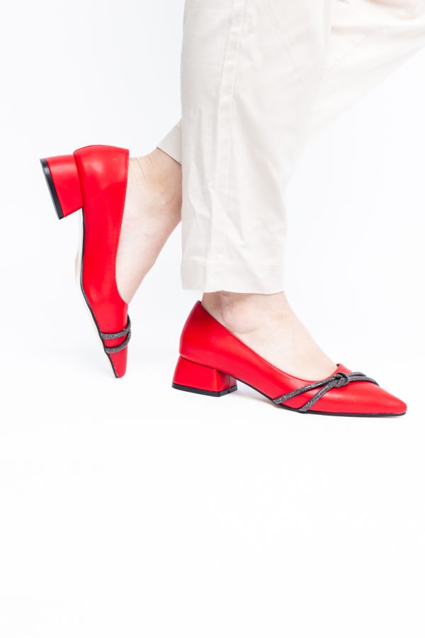 Pantofi Damă cu Toc Jos din Piele Ecologică cu pietricele culoare Roșu (BS023AY2405457) 121
