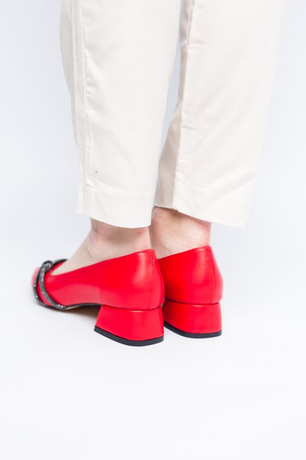 Pantofi Damă cu Toc Jos din Piele Ecologică cu pietricele culoare Roșu (BS023AY2405457) 123
